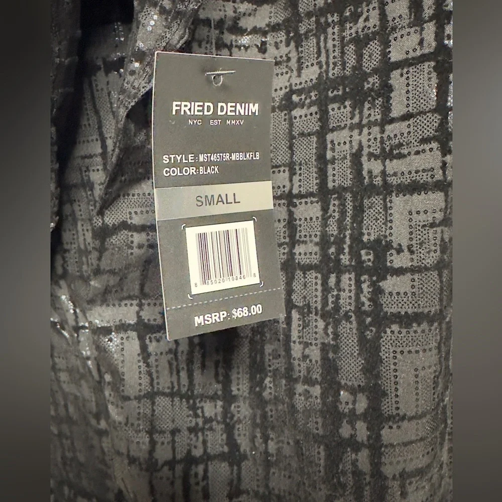 Fried Denim Black metallic pattern button up long sleeve shirt. - Picture 5 of 8